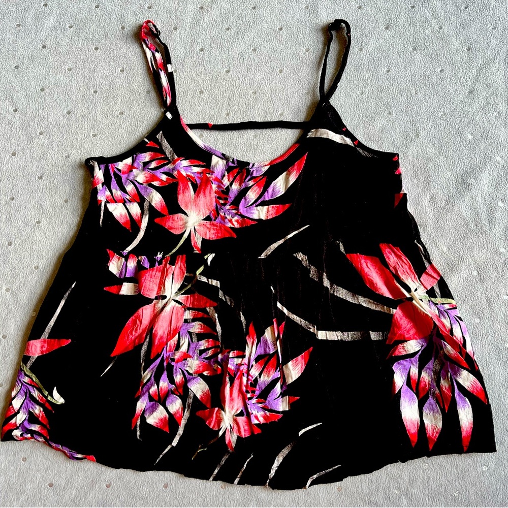 Roxy Black Camisole with Pink and Purple Floral Design
